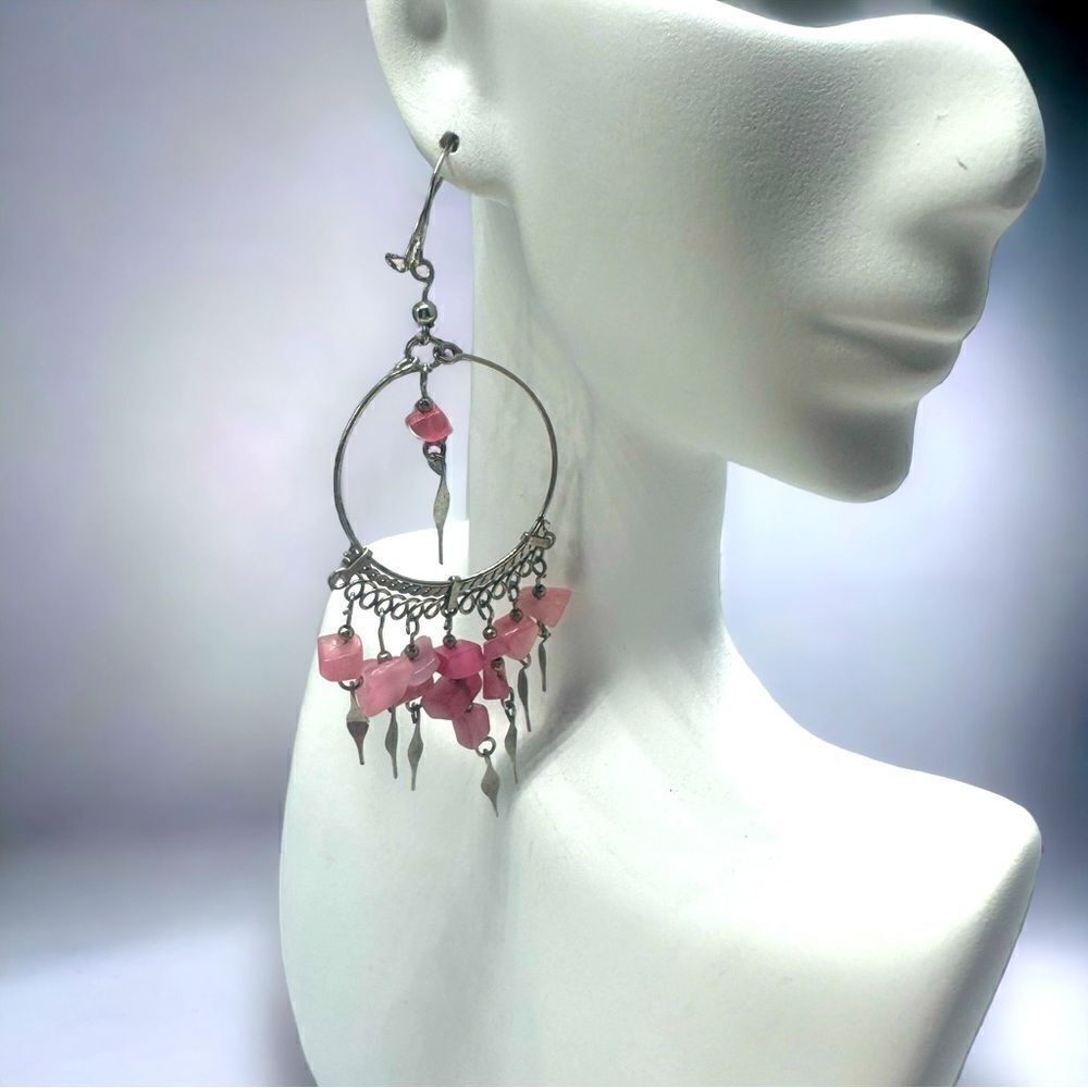 💄Rose Quartz💄 Handcrafted Peruvian Gemstone Chandelier Earrings l 4” l EUC